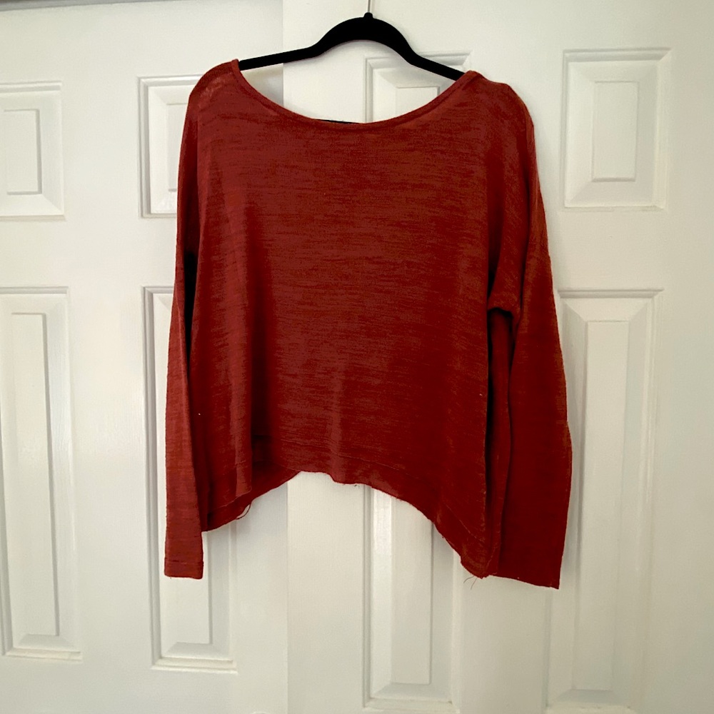 American Eagle Burnt Orange Scallop Back Sweater